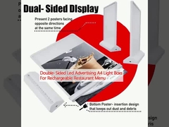 Caixas de luz LED de publicidade A4 de dois lados para menu de restaurante recarregável