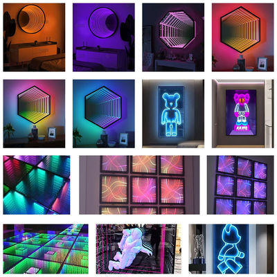 comprar Home Magic Mirror Neon Sign Infinity Neon Led Rgb Placa de sinalização 3D Neon Glass Sign Fabricação em linha